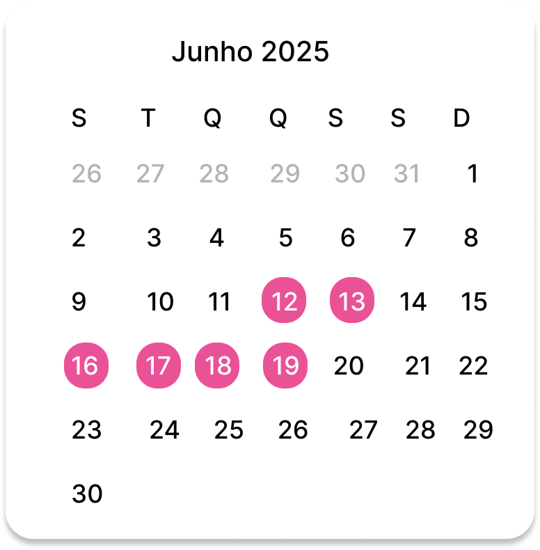 Calendário com os dias marcados do projeto